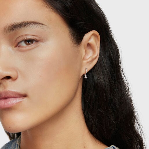 Short white-gold bear Hoop earrings with diamonds TOUS Grain