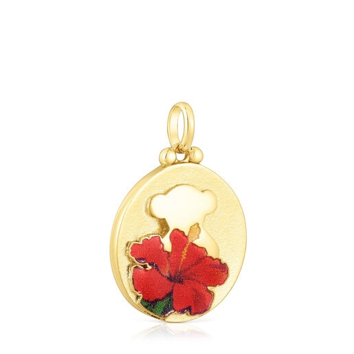 Silver vermeil Maga Medallion pendant with bear and flower