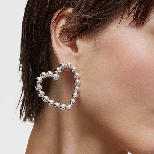 Short silver heart Earrings Sugar Party