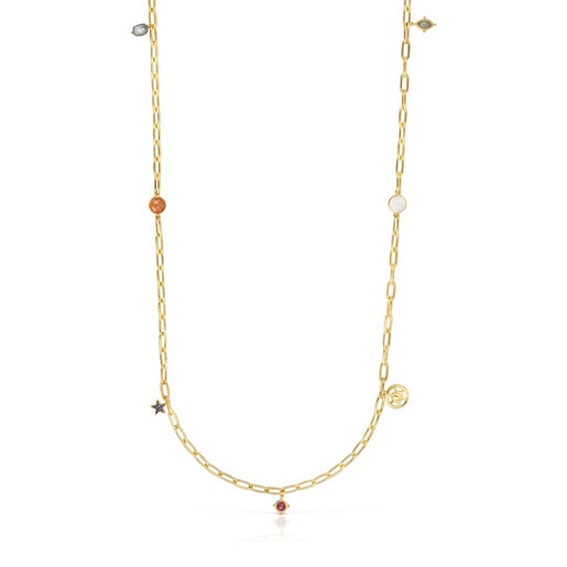 Long silver vermeil Magic Nature Necklace with gemstones | TOUS