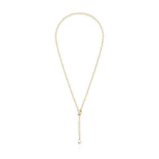 Hold Oval short gold Necklace with cultured pearl