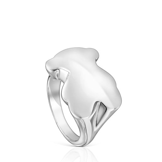 Bague chevalière Bold Motif ourson en argent