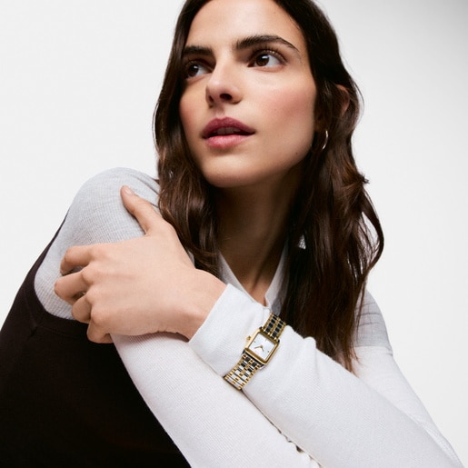 ساعة تناظرية بسوار من الصُلب باللونين الذهبي والفولاذي من تشكيلة TOUS 1950