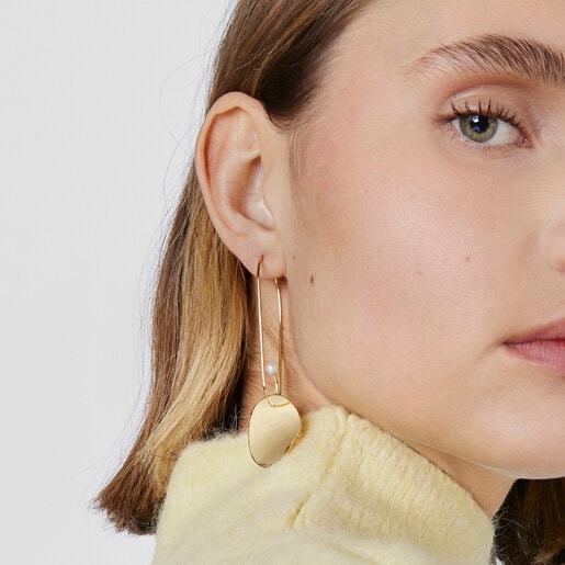 עגילי ורמייל צהוב ארוכים בשילוב עלי כותרת