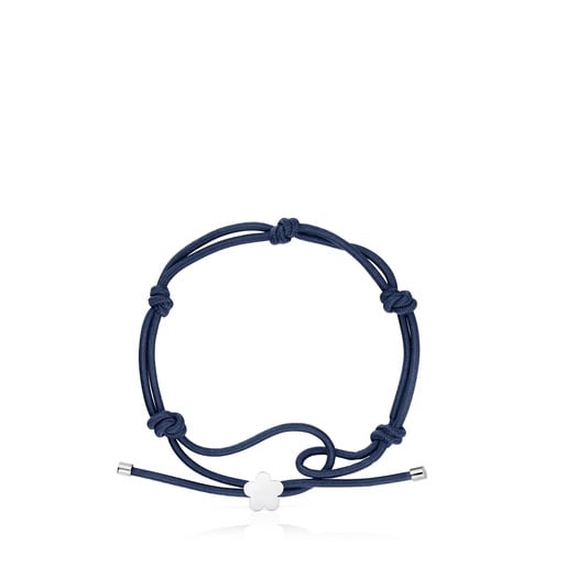 シルバーのフラワーモチーフが付いたブルーの伸縮性ブレスレット Sweet Dolls