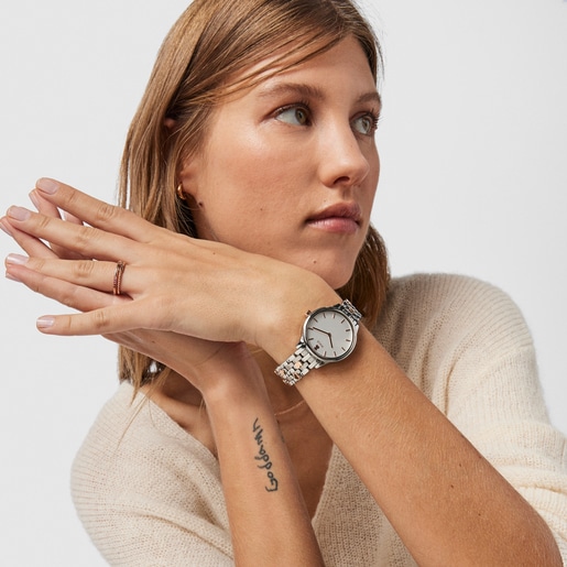 Reloj analógico Mini Icon bicolor acero/IP rosado