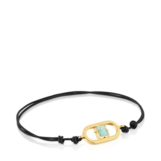 Pulsera de nylon negro con baño de oro 18 kt sobre plata y amazonita Camille