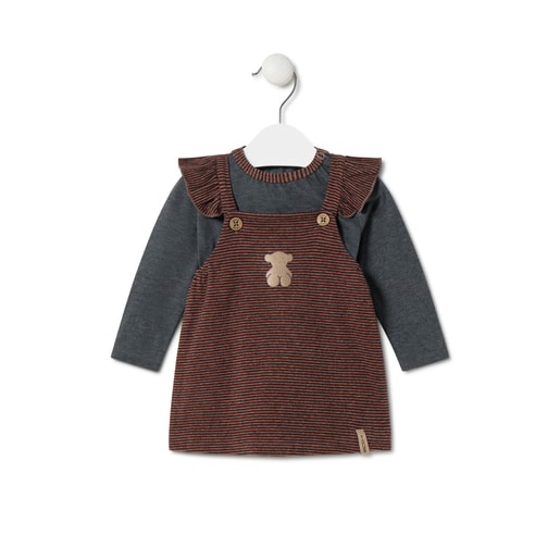 Tous - GirlS Stripy And Plain Outfit In Black Orange - Textil