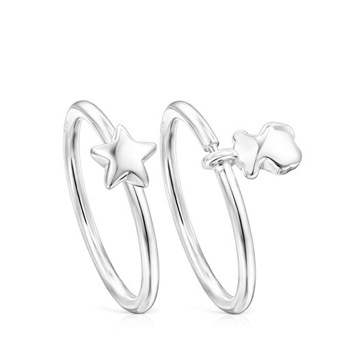 Ring-Set Mini Icons mit Bär und Stern aus Silber
