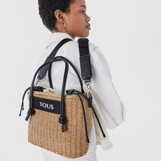 Medium black raffia Scoubidou Tote bag