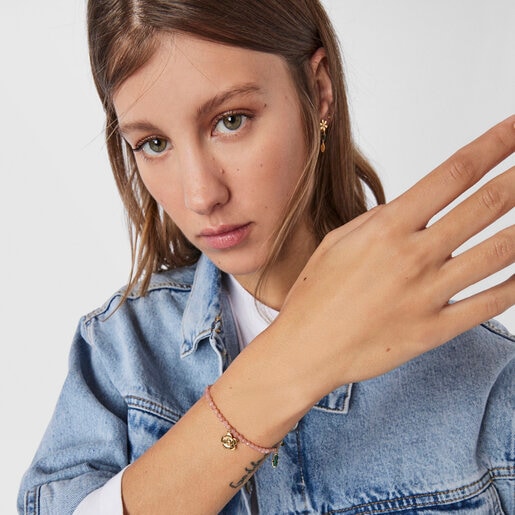 Браслет Fragile Nature из вермеля с драгоценными камнями на шнурке