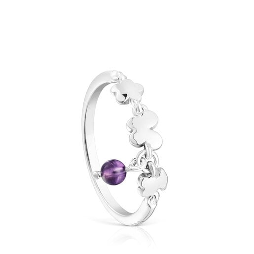 Silver Bold Motif Ring with amethyst