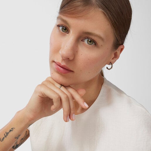 Dark silver Magic Nature Hoop earrings with diamonds