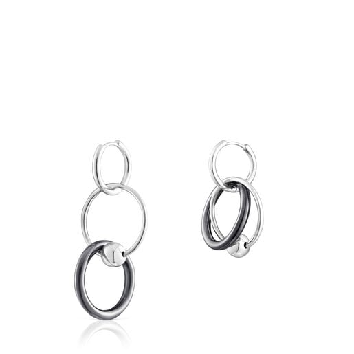 TOUS Silver and dark silver Plump Double hoop earrings | Plaza Las Americas