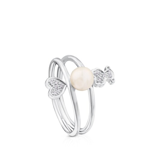 Кольцо Puppies из белого золота с бриллиантами и жемчугом