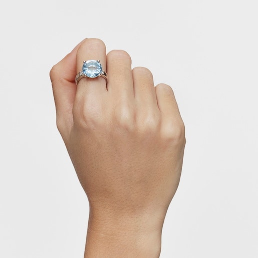 Basic Colors silver Ring with diamond and topaz
