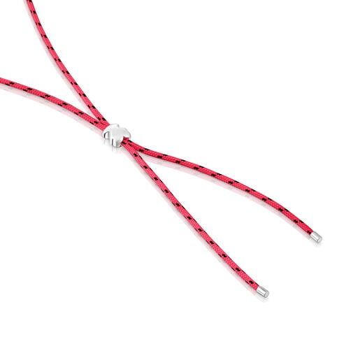 Long silver and pink nylon bear Necklace TOUS Bold Motif