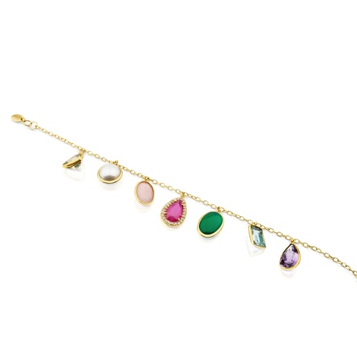 Gold Gem Power Bracelet with Gemstones and Diamonds