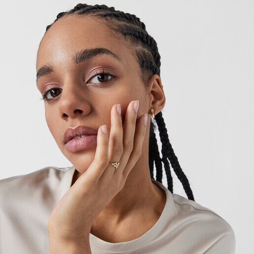 Gold Fragile Nature Ring with Diamond and Rubies