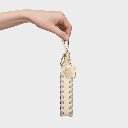 Beige and gray Key ring Ribbon Braid