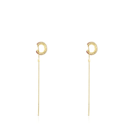 Aretes earcuff con baño de oro 18 kt sobre plata y rodolitas TOUS Straight