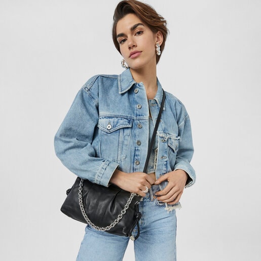 תיק צד TOUS Soft בינוני מעור בצבע שחור