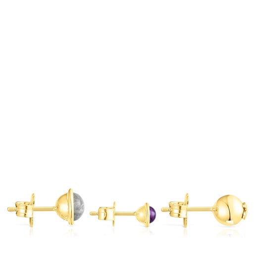 Set of three silver vermeil Plump Earrings with gemstones | TOUS