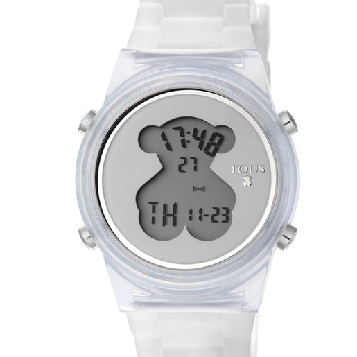 Reloj digital D-Bear Fresh de policarbonato con correa de silicona blanca