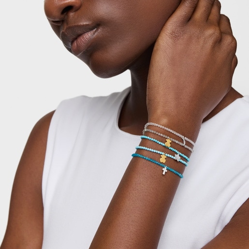Pulsera elástica con magnesia azul y oso con baño de oro 18 kt sobre plata TOUS Motivos