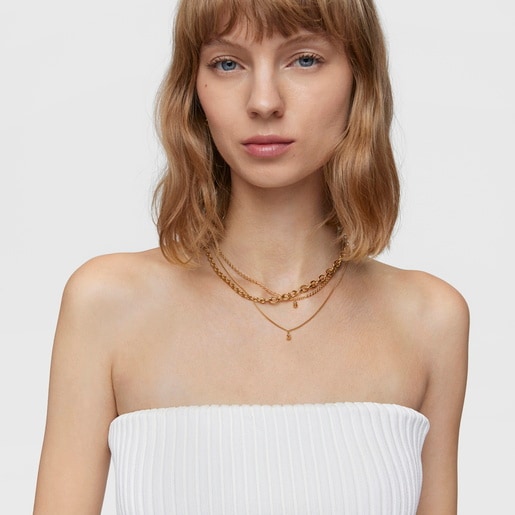 Short curbed Necklace with 18kt gold plating over silver Bold Bear