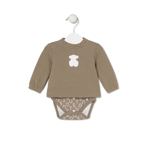 Baby bodysuit with smock in Soft beige