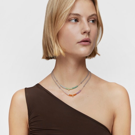 Collar corto de cordón, motivo oso de oro y calcedonia TOUS Balloon