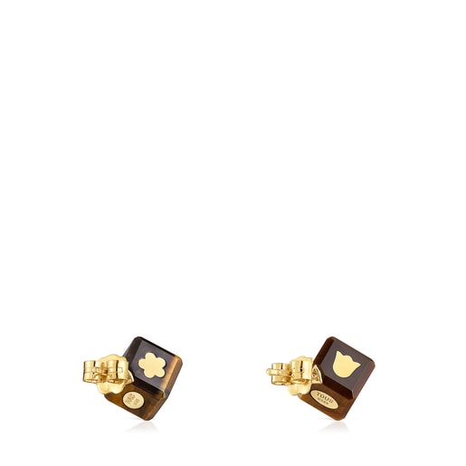 14kt gold Earrings with tiger’s eye Cube