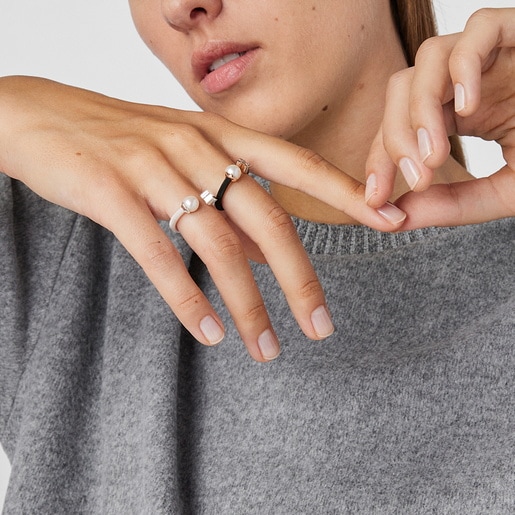 Silver TOUS Mesh Ring with pearl