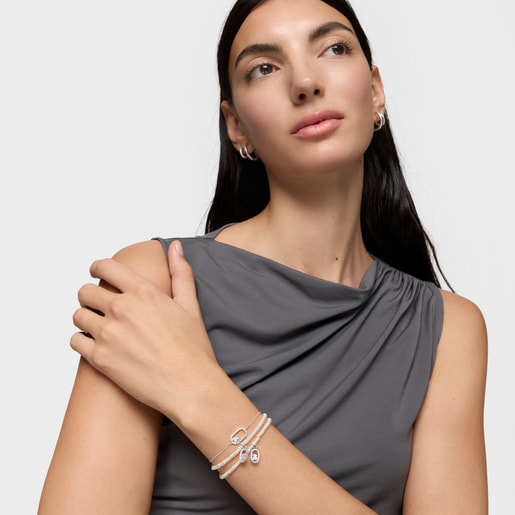 Pulsera elástica de perlas cultivadas y plata Camille