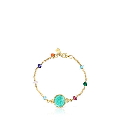 Pulsera camafeo con baño de oro 18 kt sobre plata y glass verde Oceaan Color