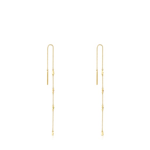 Long gold Virtual Garden Earrings with gemstones