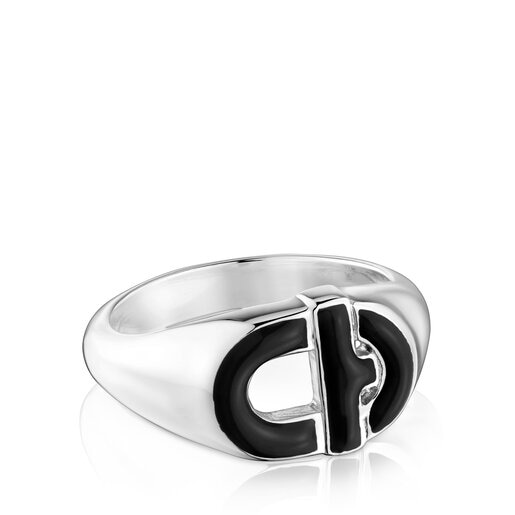 Stříbrný Pečetní prsten s černým smaltem TOUS MANIFESTO