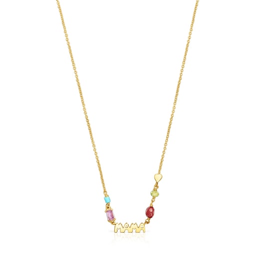 Silver Vermeil TOUS Mama Necklace with Gemstones