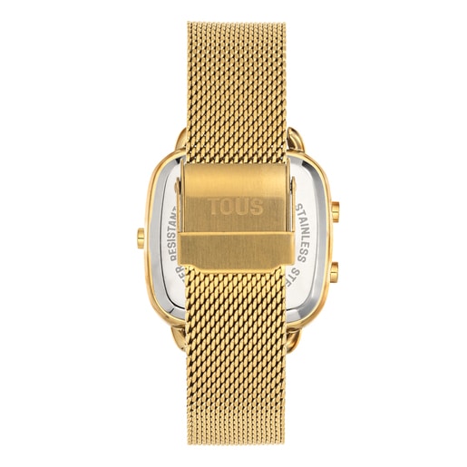 Relógio digital com bracelete em aço IPG dourado D-Logo New