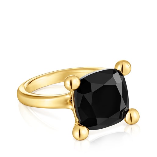 Anello medio in argento placcato oro 18 kt e onice Color Black