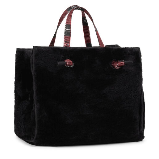 Mittelgroße Shopping-Tasche Amaya Fur in Schwarz