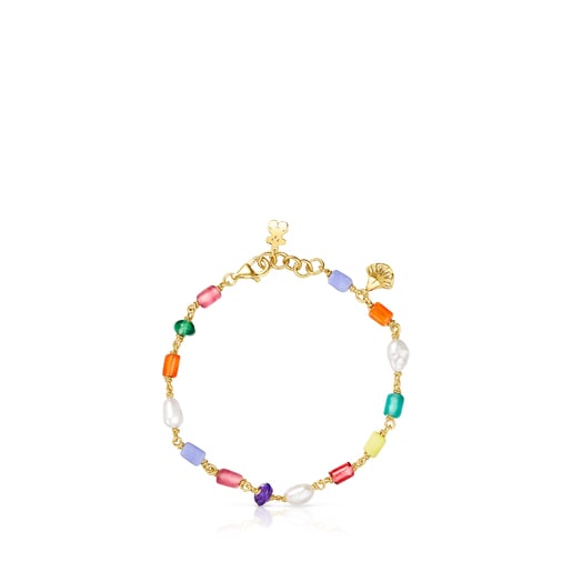 Silver vermeil Oceaan Bracelet with pearls and multicolored glass