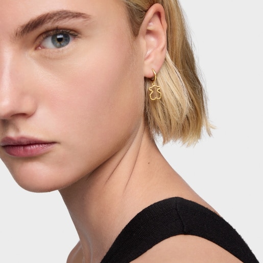 Aretes de aro con baño de oro 18 kt sobre plata y metacrilato blanco Galaxy