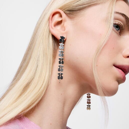 Pendientes largos de acero con motivos oso Carrusel