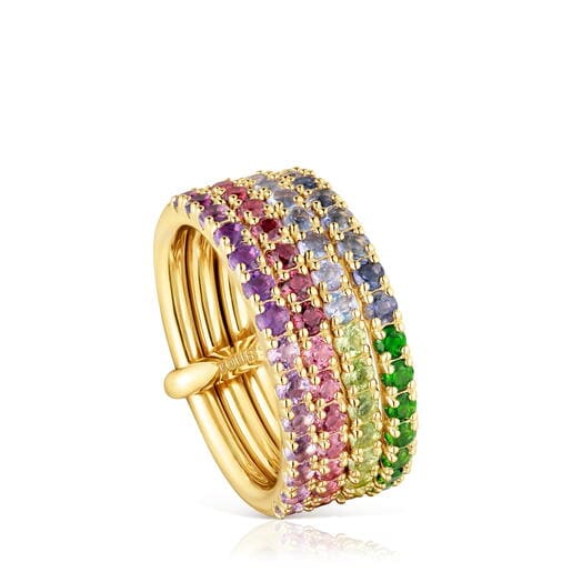 18kt gold-plated silver cuadruple ring with gemstones TOUS Straight