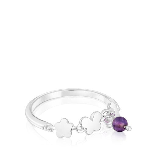 Silver Bold Motif Ring with amethyst