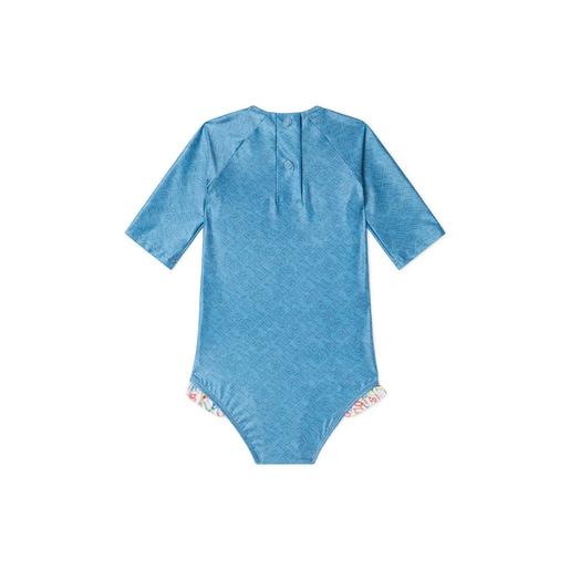 Fato de banho integral de menina de manga comprida com Logótipo azul