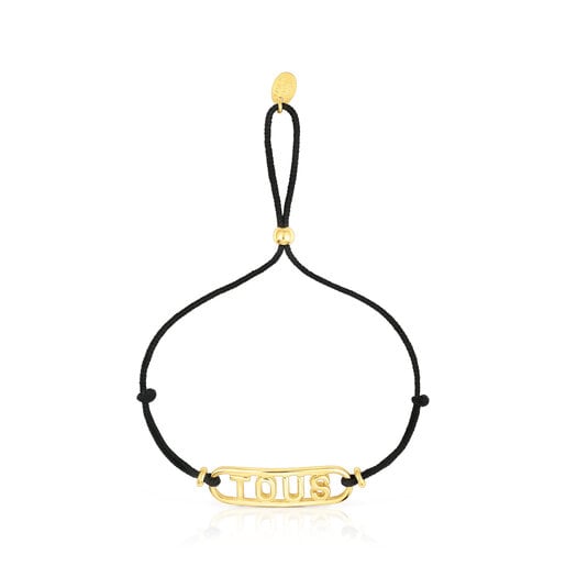 Pulsera de nylon negro con baño de oro 18 kt sobre plata Logo