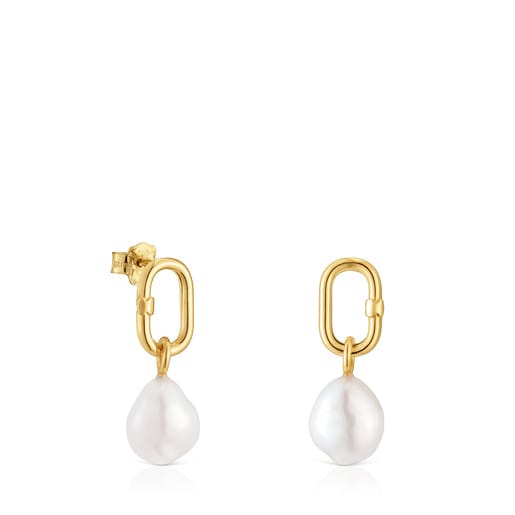 Hold Oval short gold Earrings with cultured pearls